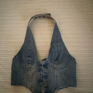 Edikted Blue Denim Halter Top